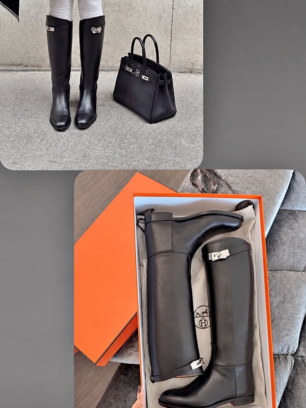 Hermes Black Leather Riding Boots with Silver Hardware